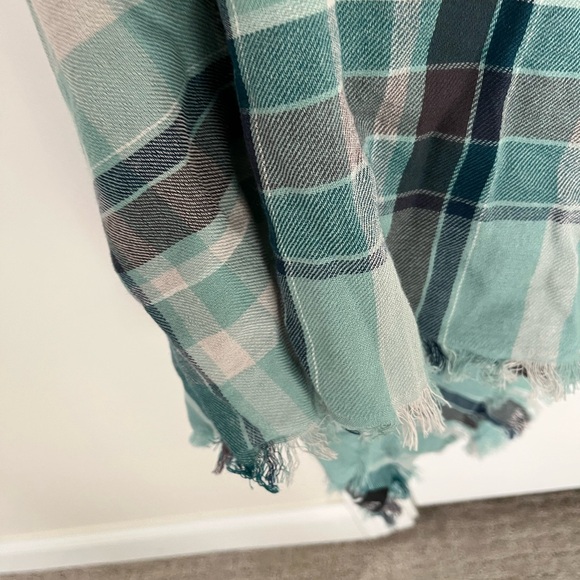 Ralph Lauren Teal Plaid Large Soft Fringe Scarf - Picture 13 of 14